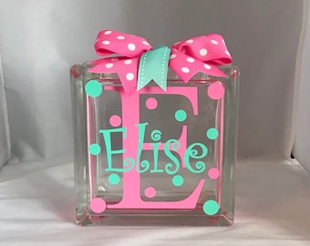 Girls Customized/Personalized Glass Block Money Bank/Piggy Bank (6-inch)