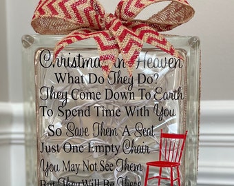 Christmas in Heaven Loved One Lighted Glass Block; Memorial Gift; Remembrance Gift; Sympathy Gift; Condolence Gift -  (8-inch)