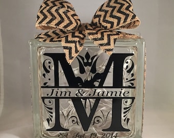 Personalized Wedding Gift, Anniversary Gift, Bridal Shower Gift, Wedding Reception Decor, Card & Gift Table, Family Lighted Glass Block