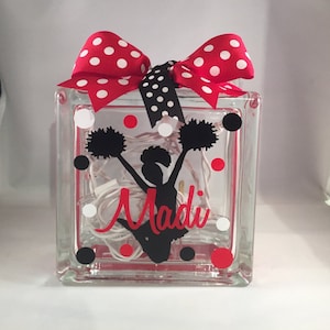 Girls Personalized Cheerleader Nightlight/Personalized Cheerleading Gift/Personalized Cheerleading Glass Block /Cheer Team Gift(6-inch)