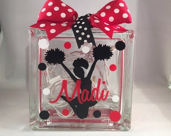 Girls Personalized Cheerleader Nightlight/Personalized Cheerleading Gift/Personalized Cheerleading Glass Block /Cheer Team Gift(6-inch)