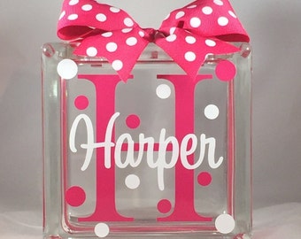 Girls Customized/Personalized Glass Block Money Bank/Piggy Bank (6-inch)