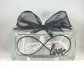 Love Infinity / Infinity Love Rectangular Decorative Home Decor Lighted Glass Block