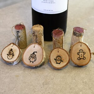Rustic Wine Charms - Woodburned Winter Wine Charms on Birch- Set of 4