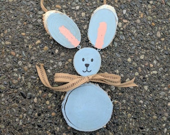 Unique Bunny - FREE SHIPPING! Rustic Handpainted Log Slice Bunny Rabbit- Perfect for Easter or Spring