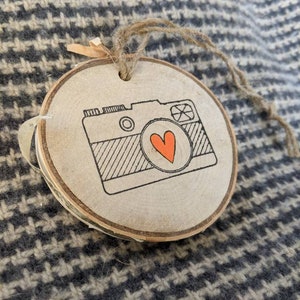 FREE SHIPPING Gift Photographer Photographer Camera Ornament Camera w Heart Rustic Camera Wood Slice Ornament Log Slice Ornament image 1