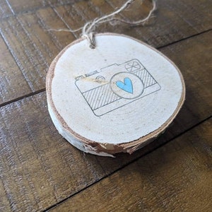 FREE SHIPPING Gift Photographer Photographer Camera Ornament Camera w Heart Rustic Camera Wood Slice Ornament Log Slice Ornament image 7