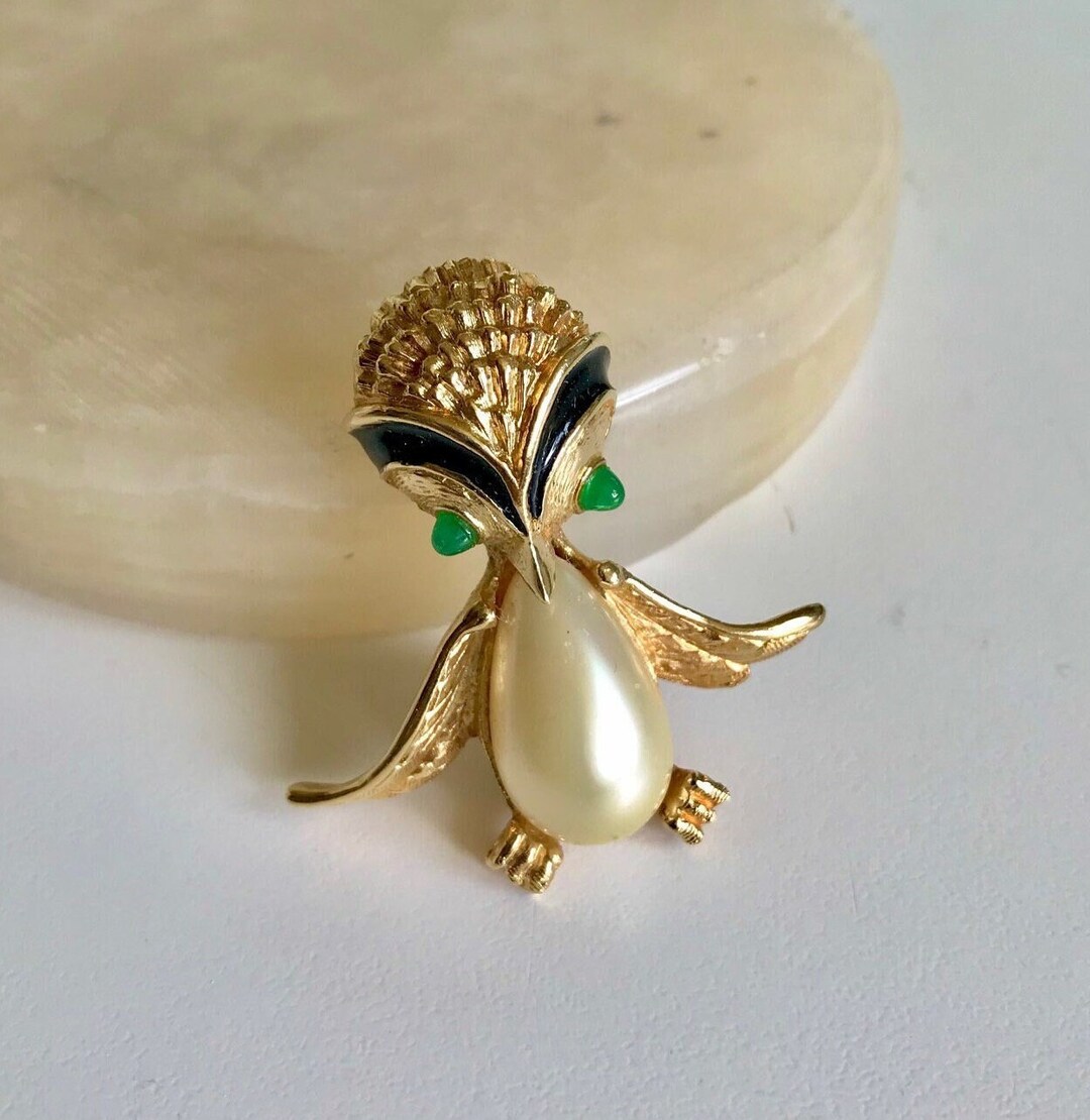 Broche Vintage Carven Années 70/80 - Flamant Rose, Plaqué Or Jaune, Métal - Bijou Ancien Excellent état