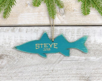 Personalized Snook Fish Christmas Ornament (Distressed Teal)