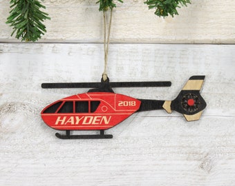 Personalized Helicopter Christmas Ornament (Laser Engraved)