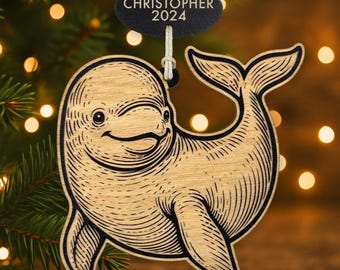 Personalized Beluga Whale Ornament | Handcrafted Wooden Ocean Animal Christmas Ornament | Marine Lover Gift 2024