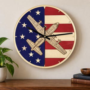 C-130 Hercules Wooden Wall Clock, 11 Inch Air Force Aviation Decor