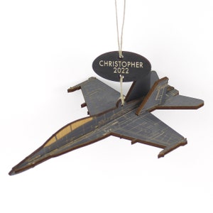F/A-18 Hornet Fighter Jet Airplane Ornament with Personalized Tag