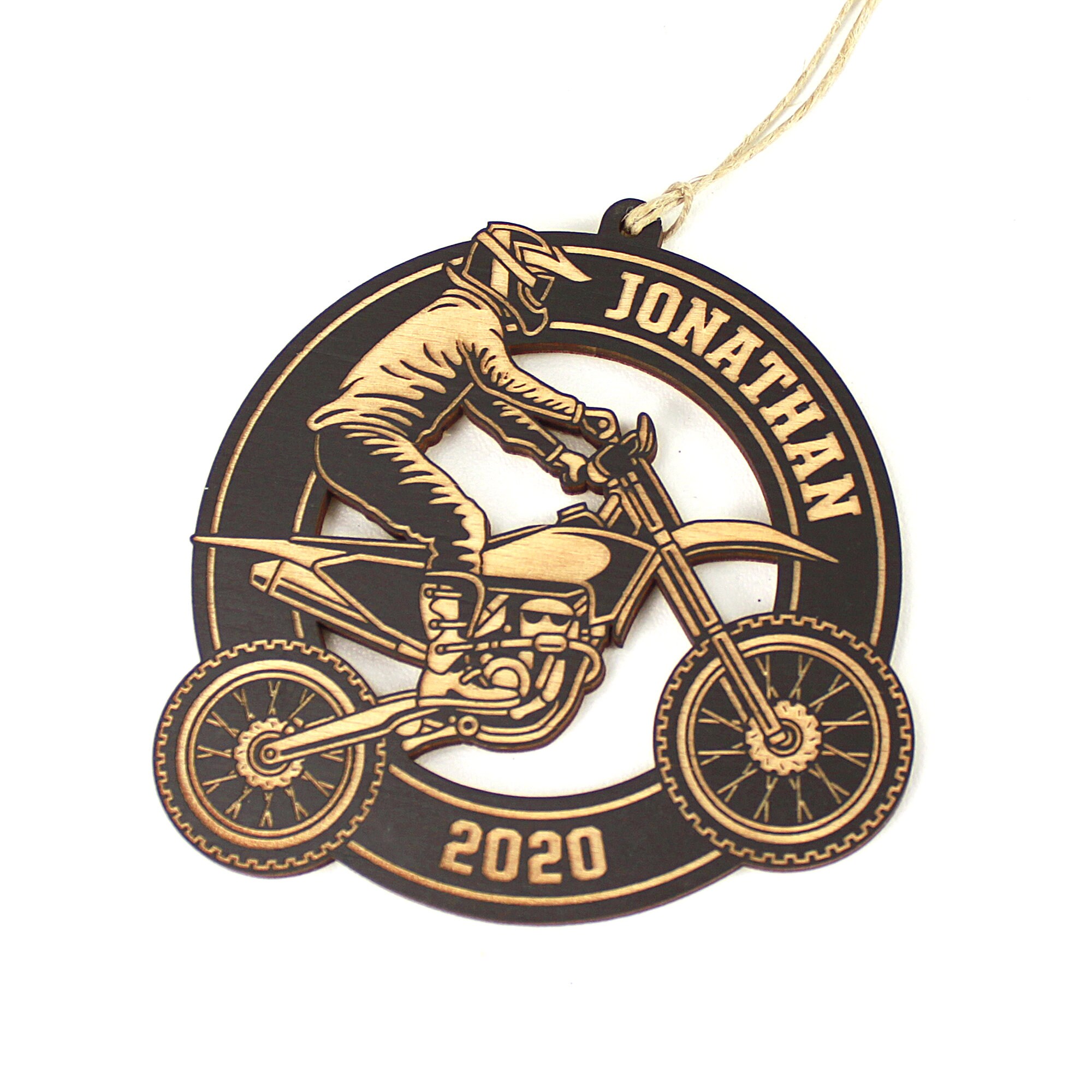 Personalised MX Dirt Bike Motorbike Oak Engraved Wooden Bauble 