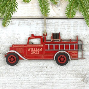 Personalized Firetruck Christmas Ornament, Fire Truck Engine Ornament