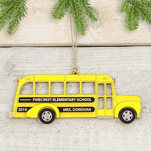 Personalized School Bus Christmas Ornament (Laser Engraved)