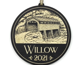 Personalized Covered Bridge Christmas Ornament