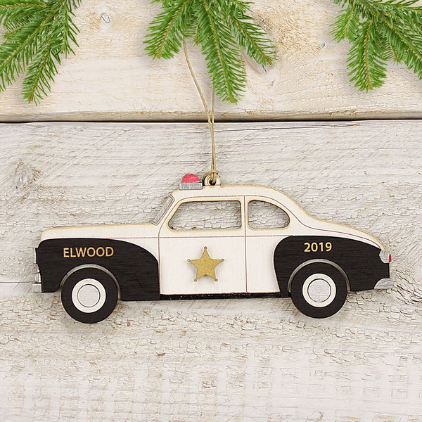 Personalized Police Car Christmas Ornament (Laser Engraved)