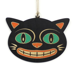 Vintage Style Black Cat Ornament, Halloween, Christmas, Retro, Primitive, Cat Lover Gift