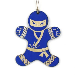 Ninja Gingerbread Man Christmas Ornament Blue image 1