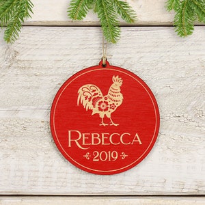 Personalized Rooster Christmas Ornament, Chinese Zodiac