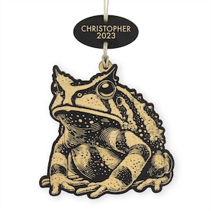 South American Horned Frog Pacman Frog Ornament with personalized hanger tag
