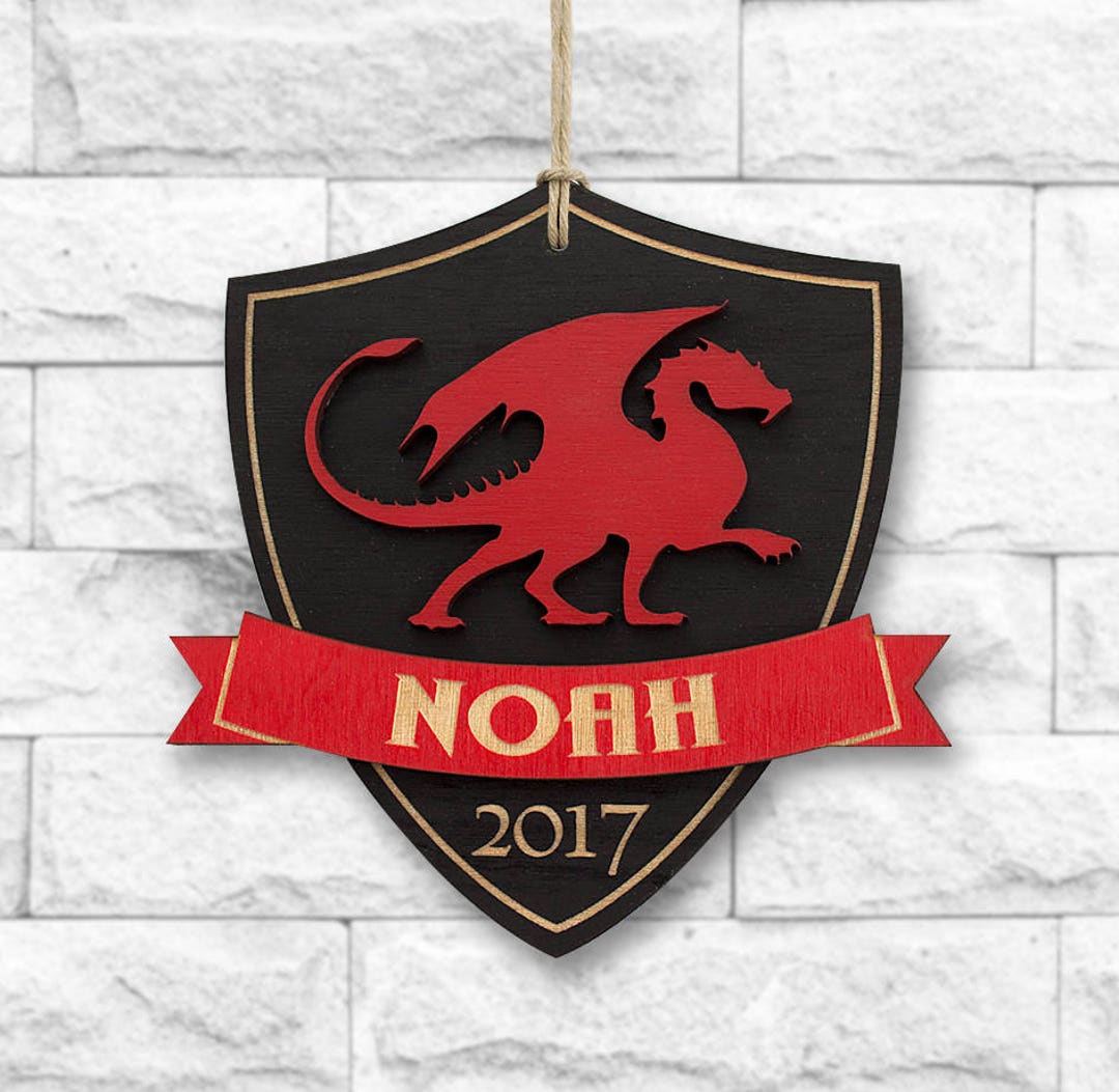 Personalized Dragon Shield Christmas Ornament Etsy
