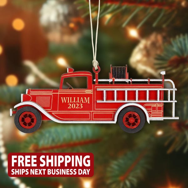 Personalized Firetruck Christmas Ornament, Fire Truck Engine Ornament