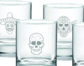 Set of 4 - The Perfect Whiskey Glass Groomsman Gift, Sugar Skull Whiskey Glass Set, Father of the Groom Gift
