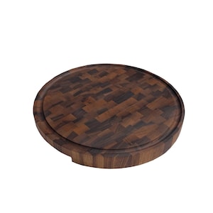 Walnut Cutting Board - Round Handcrafted Solid Wood End Grain Butcher Block