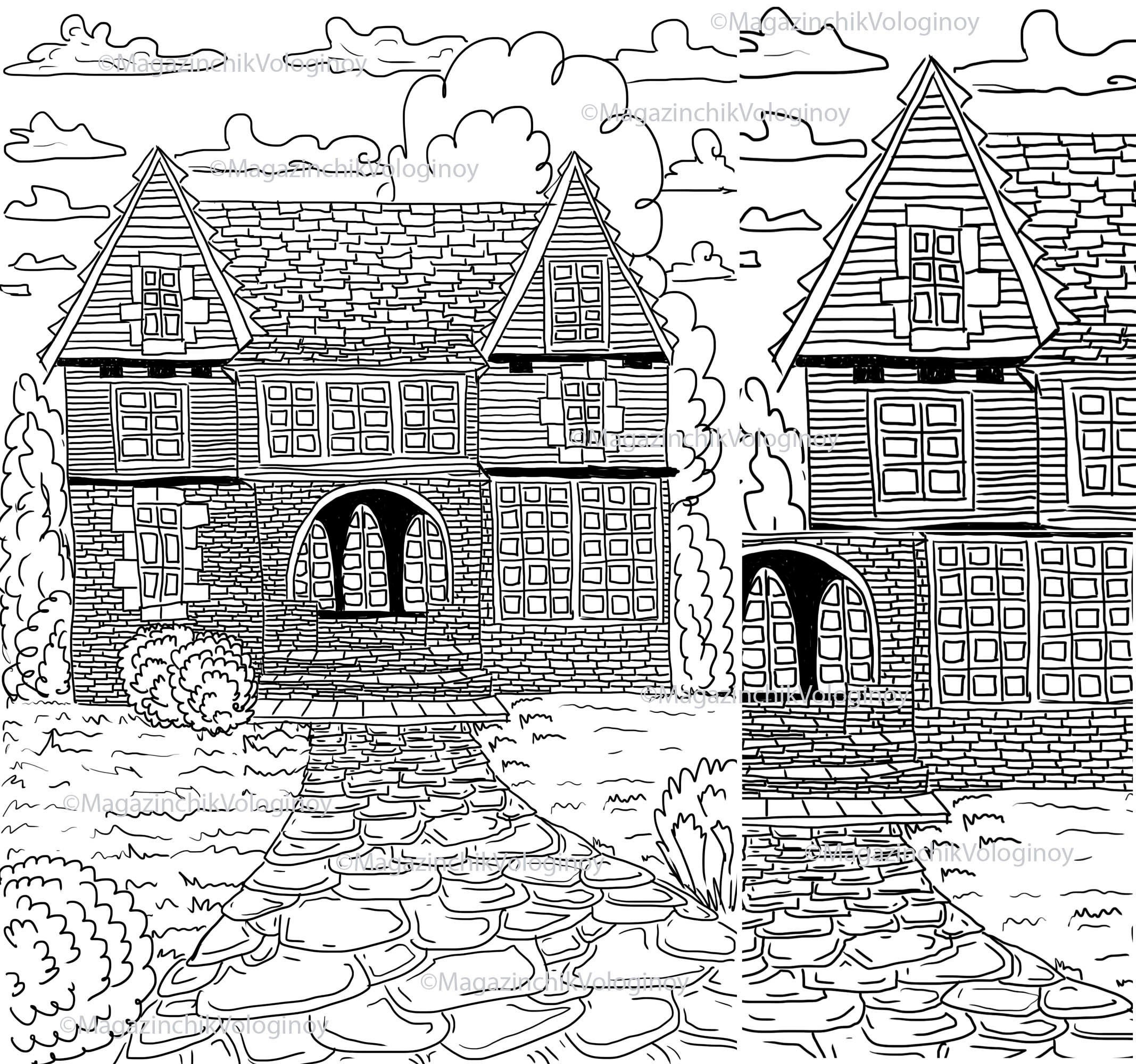 house coloringcoloring book for kids and adultprintable etsy