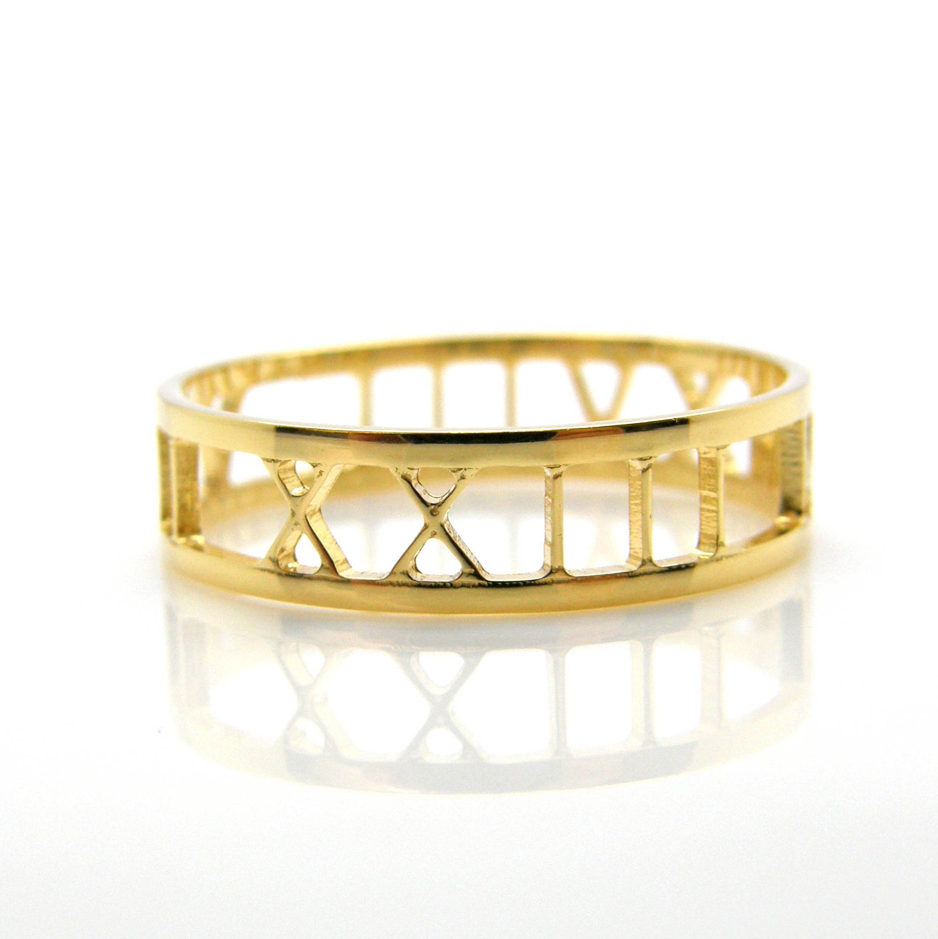 Roman Numeral Ring Gold 14k band solid gold ring Custom Date Etsy