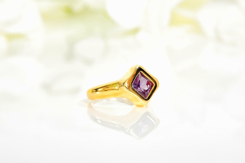Amethyst ring gold gemstone ring purple stone ring birthstone ring mothers rings simple delicate ring unique ring gold jewelry for women