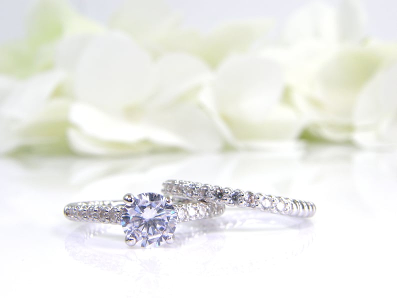 1 0 Ct Engagement Ring Bridal Set Wedding Ring Simulation Etsy