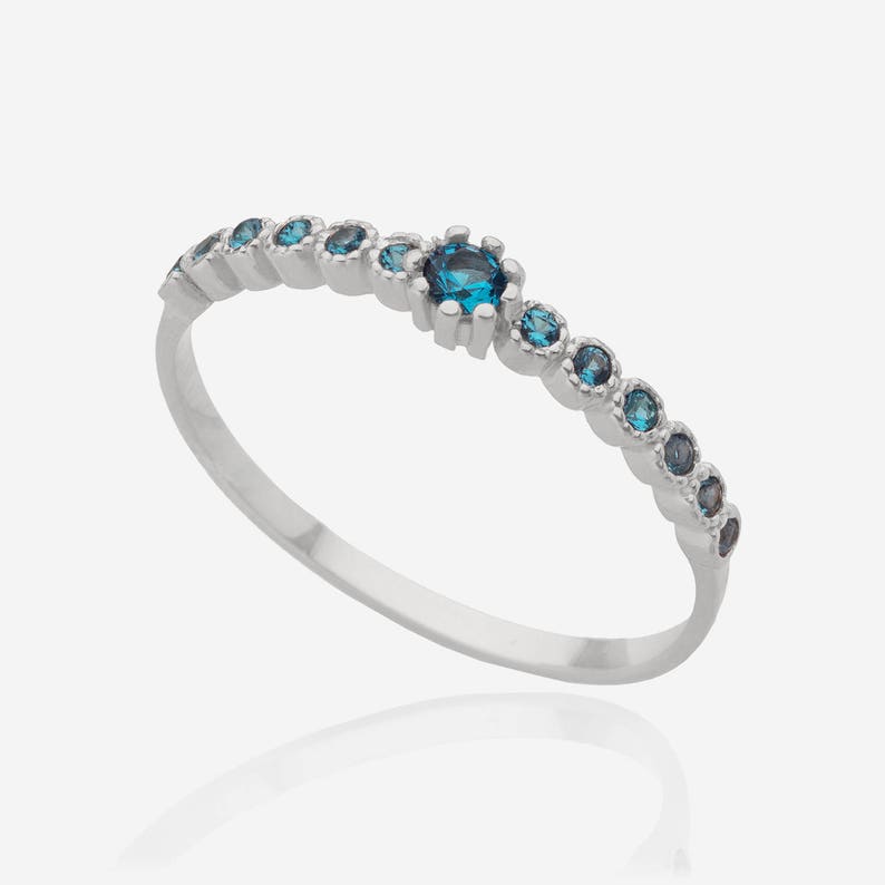 Stacking ring gemstone ring silver blue topaz ring multistone ring birthstone ring blue stone ring delicate ring promise ring bezel ring