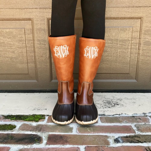 Monogram Duck Boots Tall Duck Boots Personalized Brown Duck - Etsy