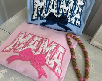 MAMA Chenille Bow Sequin Sweatshirt