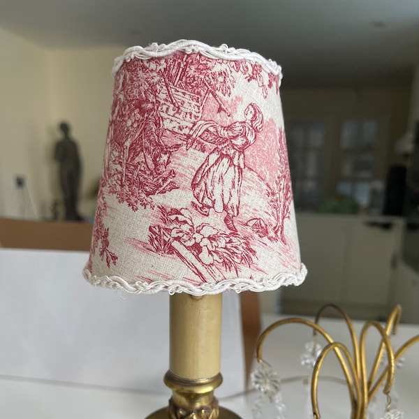 Handmade Toile de Jouy VERY tiny lampshades for chandeliers or small bedside lamps in choice of three colours