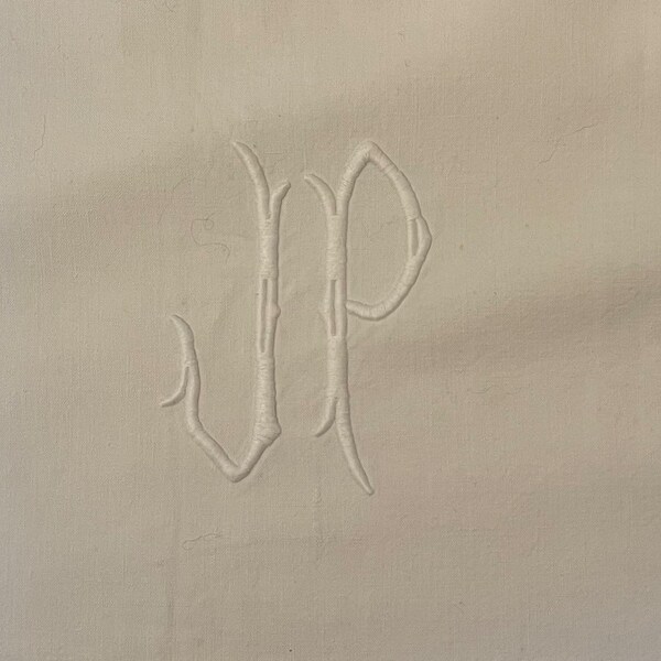 Vintage French linen monogram heirloom dowry bed sheet