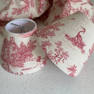 Handmade Toile de Jouy lampshades small for chandeliers or wall light or small bedside lamps in choice of three colours