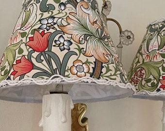 Handmade lampshades in William Morris fabric for wall lights or small bedside lamps