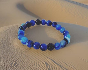 Blue Agate Gemstone Beaded Bracelet, Handmade Bracelets, Chakra Bracelets, Handmade Jewelry, Blue Bracelets