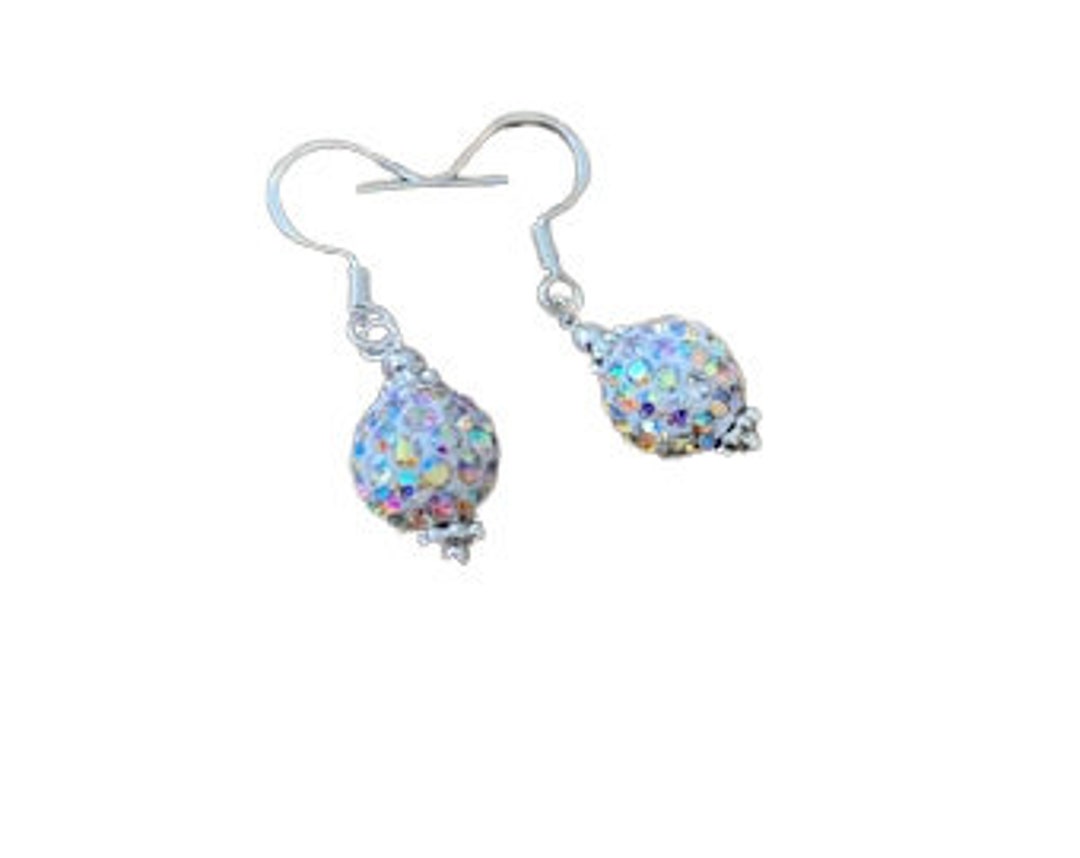 Pave Crystal Ball Dangle Earrings, Silver Earrings, Crystal Ball Beads