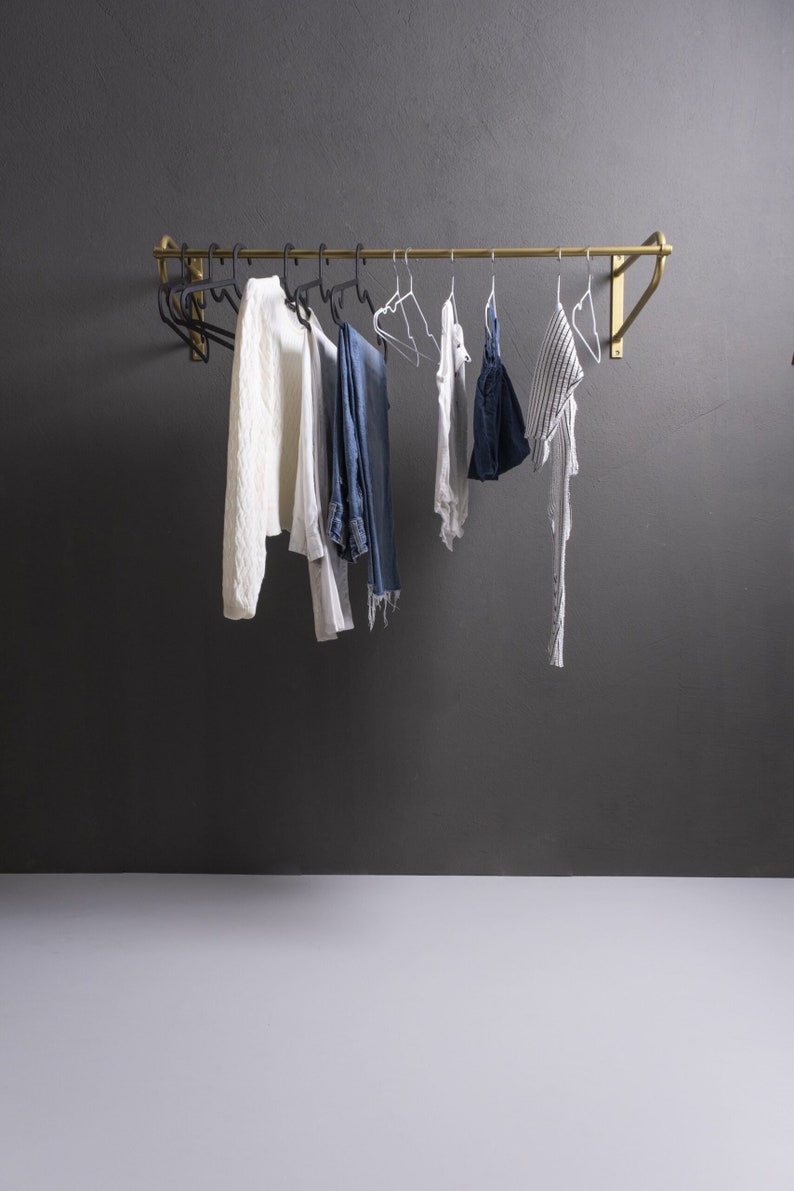 Gold Wall Mounted Clothing Rack Industrial Clothes Rack Etsy
