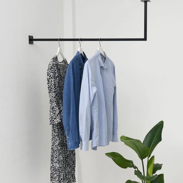 Industrial Clothing Rack, Ceiling Coat Wall Mounted Clothes Rack, Metal Clothes Rail for Heavy Duty, Retail Store Boutique Hanger