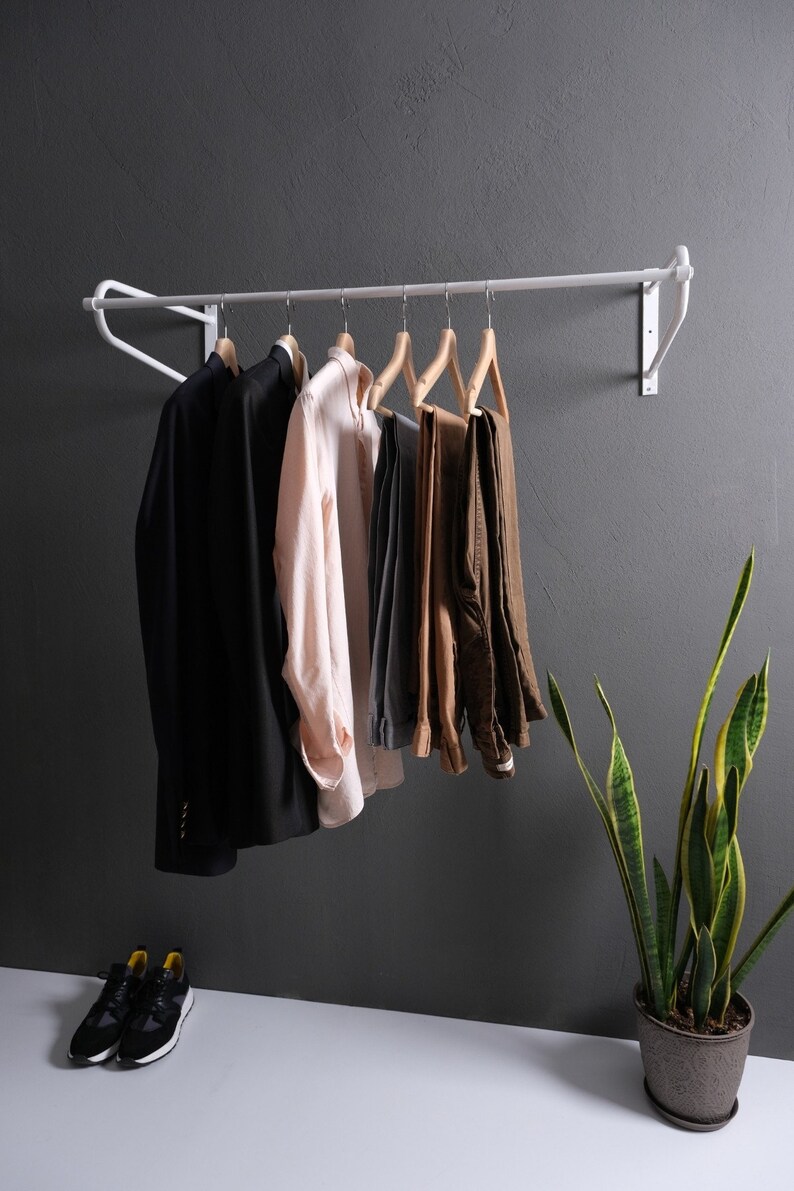 Gold Wall Mounted Clothing Rack Industrial Clothes Rack Etsy