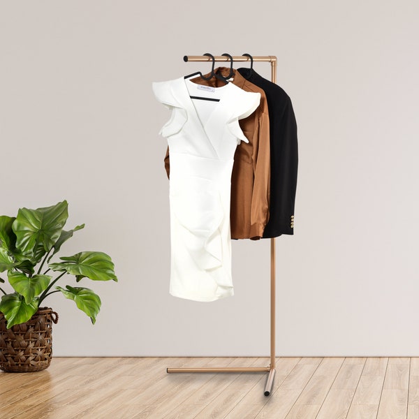 Free Standing Clothing Rack, Copper Color Clothes Rack, Metal Standing Coat Rack, Industrial Clothes Rail Retail Display