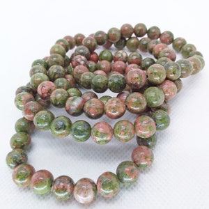 Unakite, bracelet, 8 mm, elastic, stretchy, handmade, jewelry, gift for women, gift for men, pink, green, #1846
