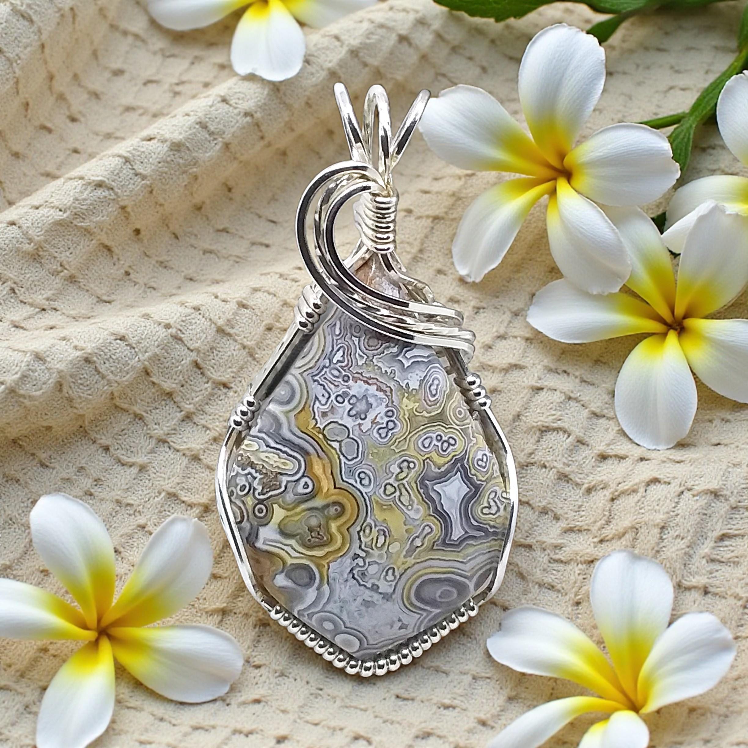 Crazy Lace Agate, Wire-wrapped, Necklace, Sterling Silver, #2096