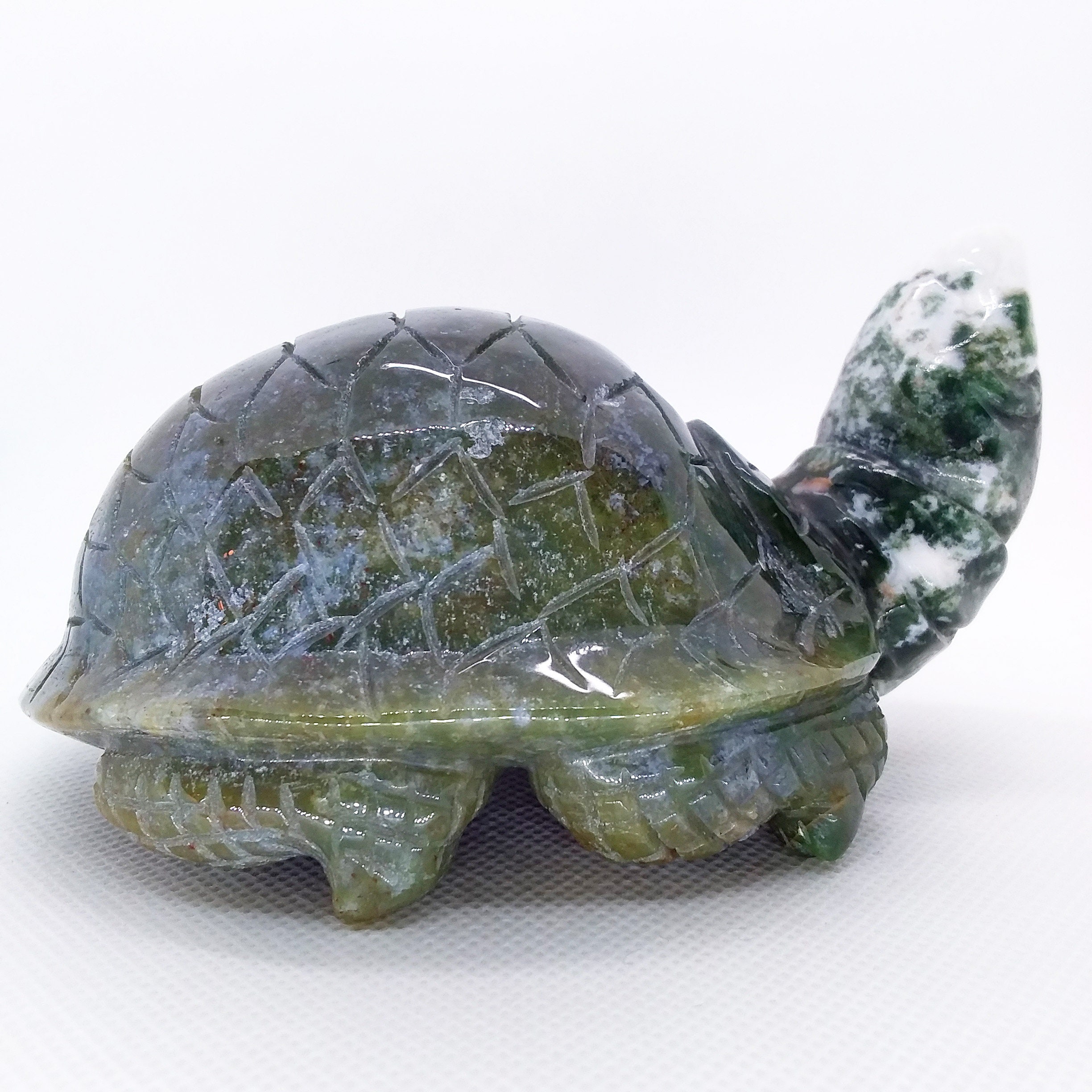 Moss Agate, Turtle, 5", Carving, Display, Specimen, #r-1782